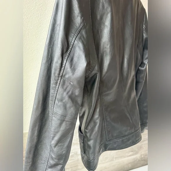 Andrew Marc Black Moto Jacket with Pockets + Turquoise Satin Lining Sz M - Picture 13 of 13